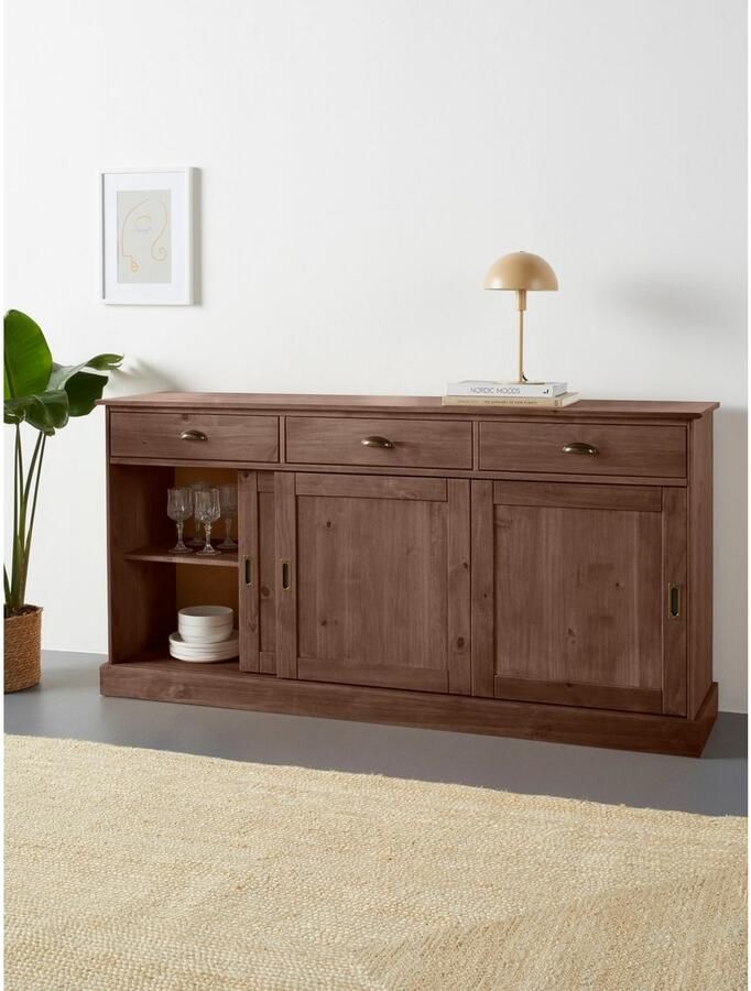 Home affaire Dressoir Schröder Commode 3 schuifdeuren 3 lades van massief dennenhout