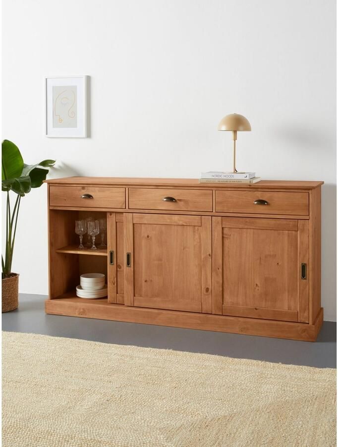 Home affaire Dressoir Schröder Commode 3 schuifdeuren 3 lades van massief dennenhout