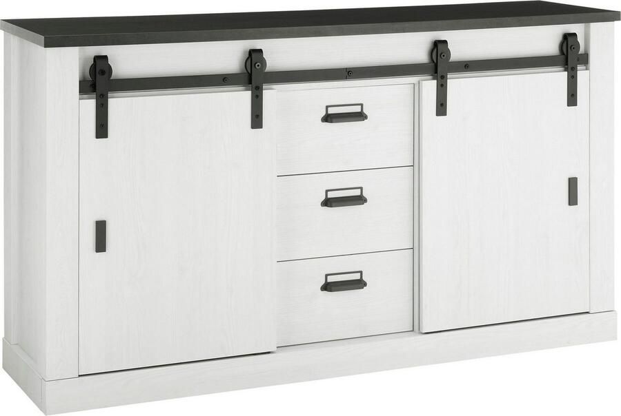 Home affaire Dressoir Sherwood Houtdecor met schuurdeurbeslag en apothekersgrepen breedte 161 cm - Foto 3