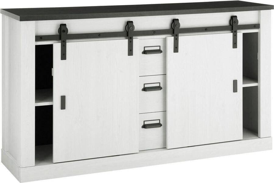 Home affaire Dressoir Sherwood Houtdecor met schuurdeurbeslag en apothekersgrepen breedte 161 cm - Foto 4