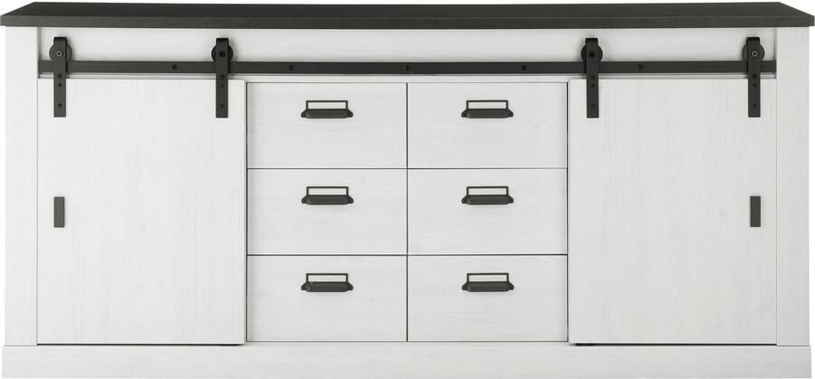 Home affaire Dressoir Sherwood modern houtdecor met schuurdeurbeslag van metaal breedte 201 cm - Foto 5