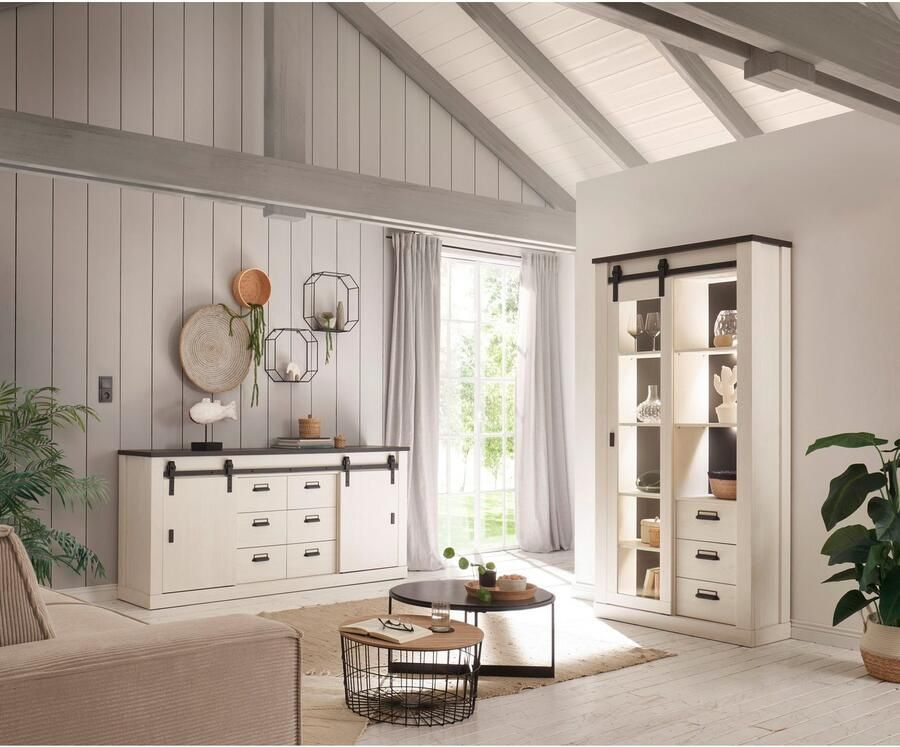 Home affaire Dressoir Sherwood modern houtdecor met schuurdeurbeslag van metaal breedte 201 cm - Foto 2