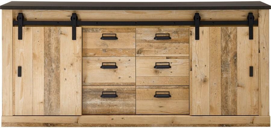 Home affaire Dressoir Sherwood modern houtdecor met schuurdeurbeslag van metaal breedte 201 cm - Foto 6