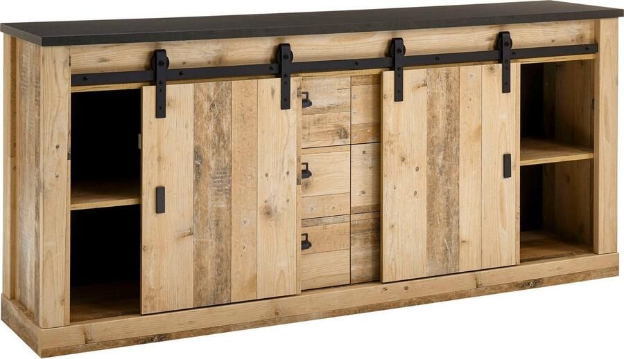 Home affaire Dressoir Sherwood modern houtdecor met schuurdeurbeslag van metaal breedte 201 cm - Foto 4