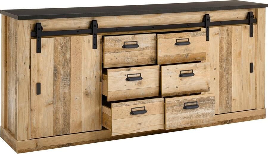 Home affaire Dressoir Sherwood modern houtdecor met schuurdeurbeslag van metaal breedte 201 cm - Foto 5