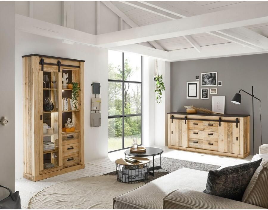 Home affaire Dressoir Sherwood modern houtdecor met schuurdeurbeslag van metaal breedte 201 cm - Foto 2