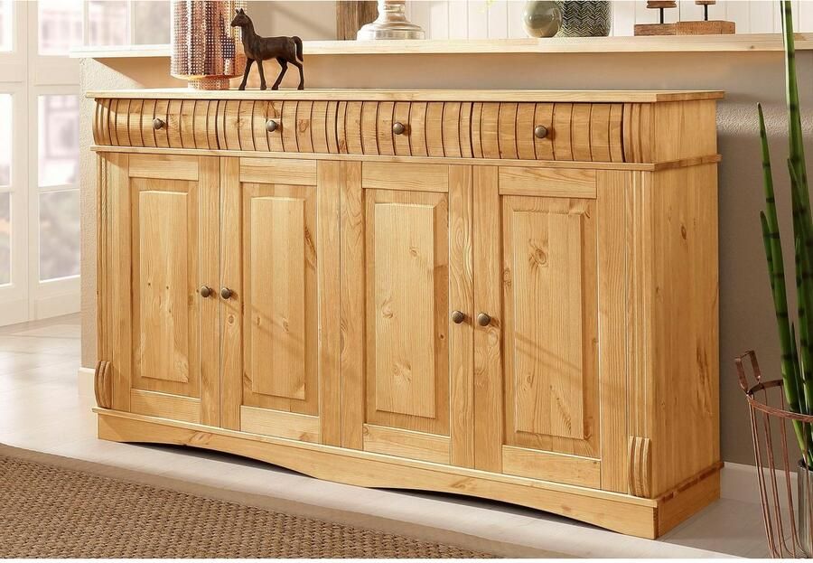 Home affaire Dressoir Teresa Commode 4-deurs breedte 152 cm van massief dennenhout FSC - Foto 5