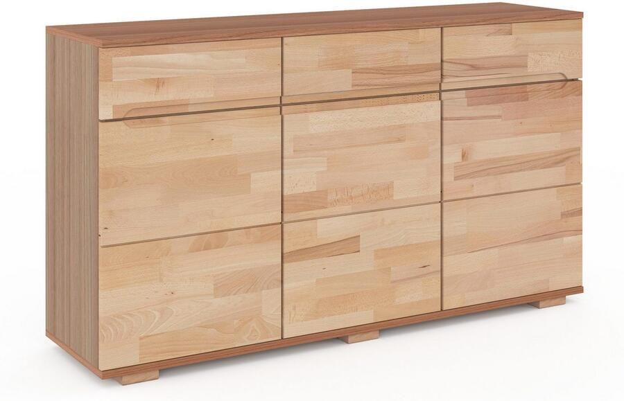 Home affaire Dressoir Vetro 150cm breed 40 cm diep fronten massief hout 6 vakken Kernbeukenhout massief houtmateriaal 3 deuren 3 laden greeploze fronten - Foto 7