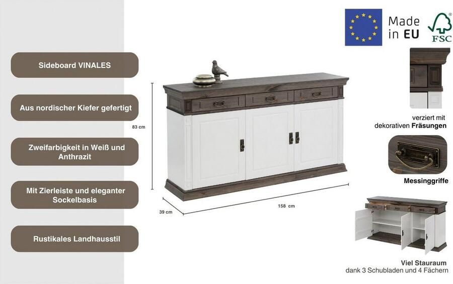 Home affaire Dressoir Vinales Commode breedte 158 cm - Foto 8