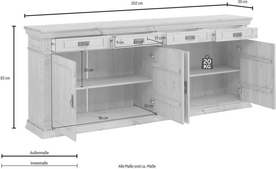 Home affaire Dressoir Vinales Commode in klassieke landelijke stijl breedte 202 cm - Foto 7