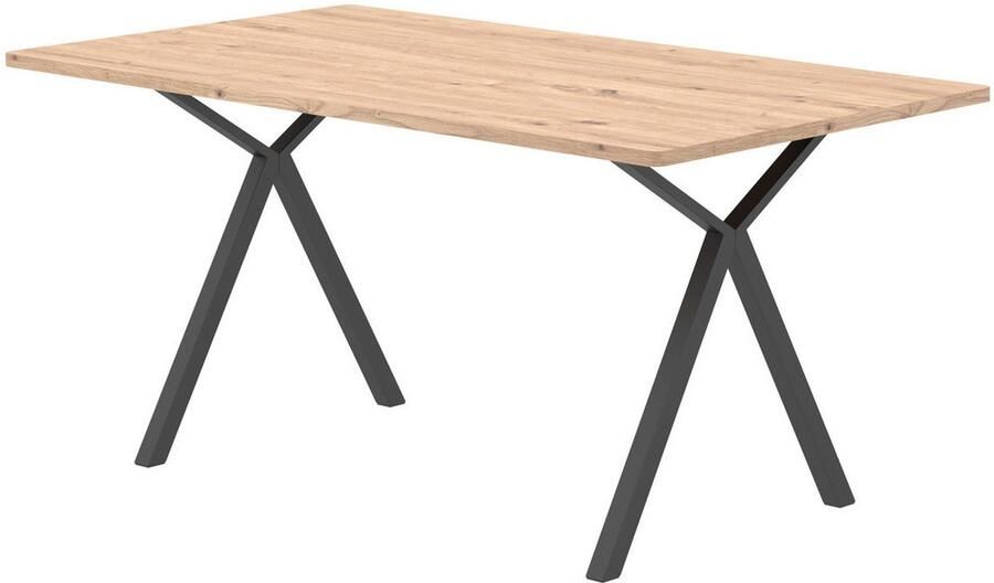 Home affaire Eettafel Aretha tafel eetkamertafel keukentafel Eettafel met X-frame 4 metalen poten breedte 160 cm vaste tafel (1 stuk)