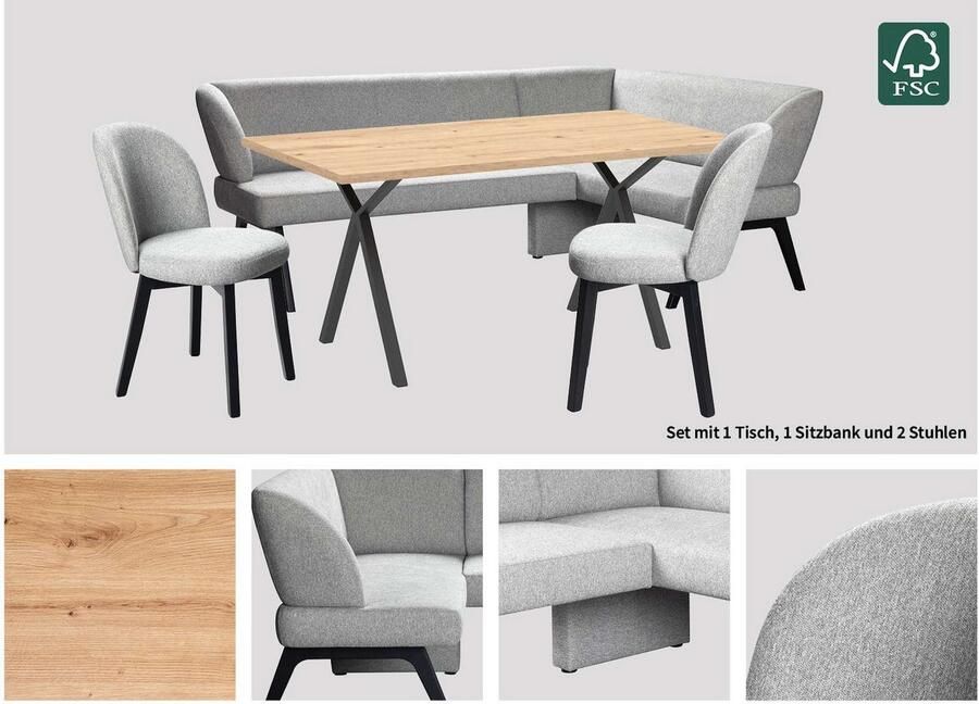 Home affaire Eethoek Aretha eetkamerset zitgroep hoekbank keukenbank Eetkamer zitgroep tafel stoelen en bank gestoffeerd Nosag-vering (4-delig) - Foto 6