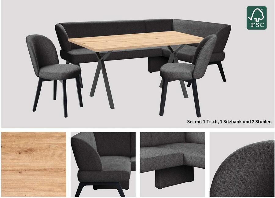 Home affaire Eethoek Aretha eetkamerset zitgroep hoekbank keukenbank Eetkamer zitgroep tafel stoelen en bank gestoffeerd Nosag-vering (4-delig) - Foto 4