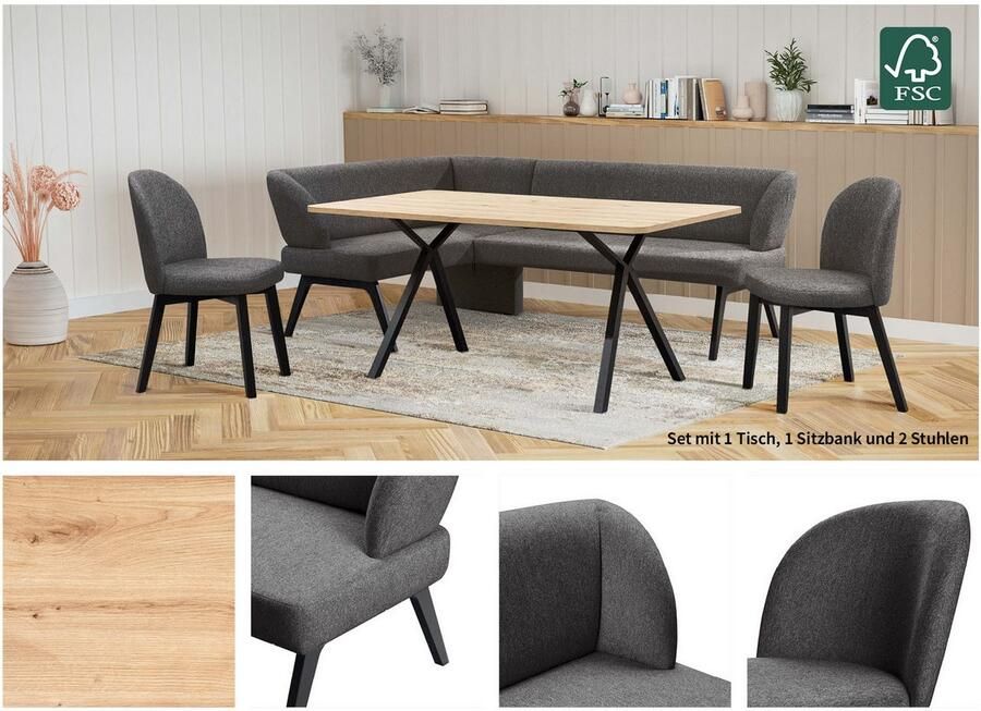 Home affaire Eethoek Aretha eetkamerset zitgroep hoekbank keukenbank Eetkamer zitgroep tafel stoelen en bank gestoffeerd Nosag-vering (4-delig) - Foto 2