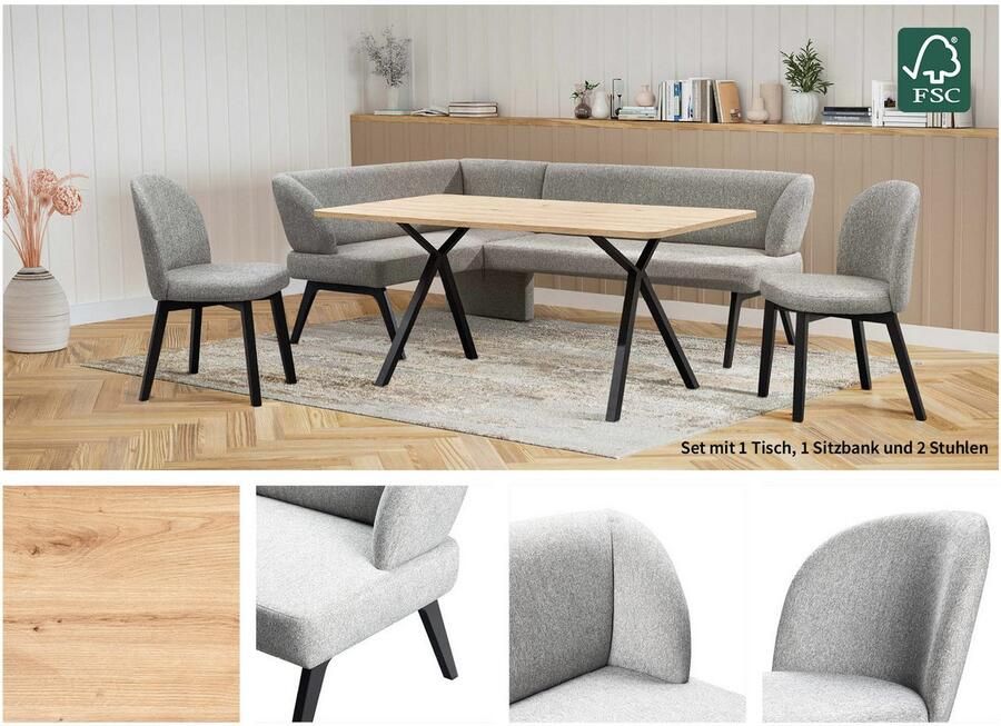 Home affaire Eethoek Aretha eetkamerset zitgroep hoekbank keukenbank Eetkamer zitgroep tafel stoelen en bank gestoffeerd Nosag-vering (4-delig) - Foto 4