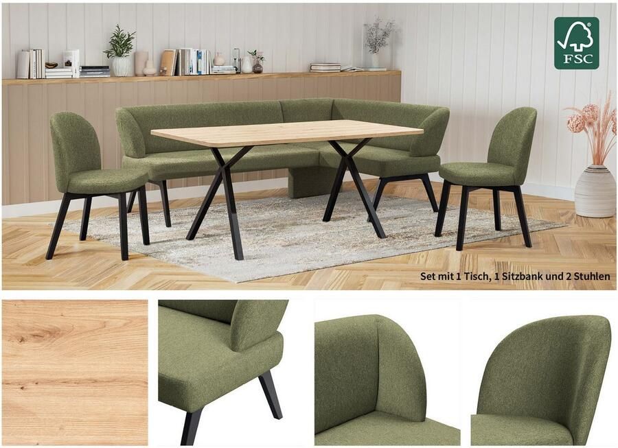 Home affaire Eethoek Aretha eetkamerset zitgroep hoekbank keukenbank Eetkamer zitgroep tafel stoelen en bank gestoffeerd Nosag-vering (4-delig) - Foto 3