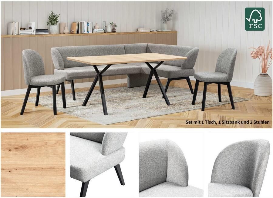 Home affaire Eethoek Aretha eetkamerset zitgroep hoekbank keukenbank Eetkamer zitgroep tafel stoelen en bank gestoffeerd Nosag-vering (4-delig) - Foto 5