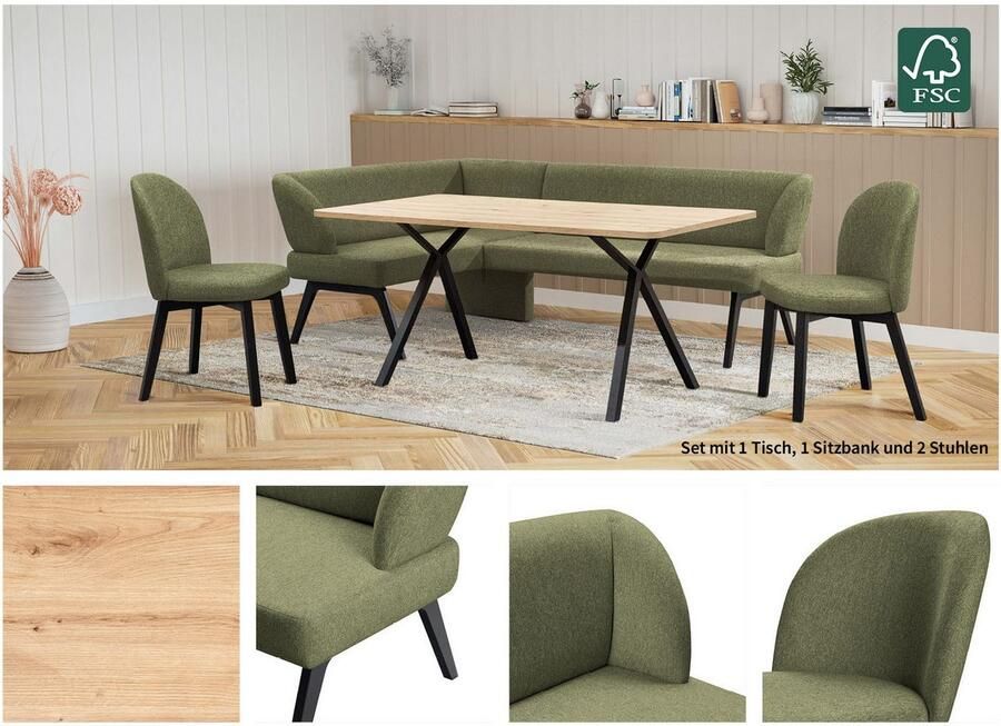 Home affaire Eethoek Aretha eetkamerset zitgroep hoekbank keukenbank Eetkamer zitgroep tafel stoelen en bank gestoffeerd Nosag-vering (4-delig) - Foto 2