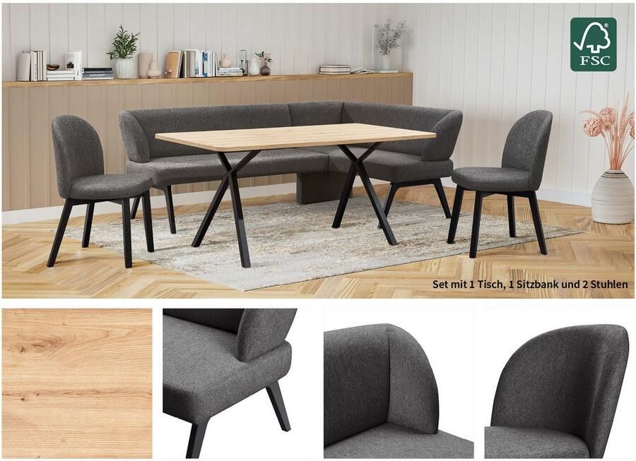 Home affaire Eethoek Aretha eetkamerset zitgroep hoekbank keukenbank Eetkamer zitgroep tafel stoelen en bank gestoffeerd Nosag-vering (4-delig) - Foto 3