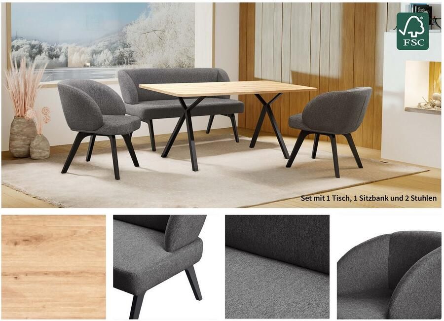 Home affaire Eethoek Aretha eettafelbank zitgroep keukenbank gestoffeerde bank Eetkamer zitgroep tafel stoelen en bank gestoffeerd Nosag-vering (4-delig) - Foto 14