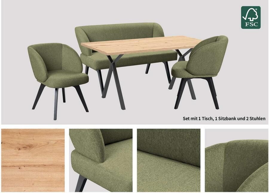 Home affaire Eethoek Aretha eettafelbank zitgroep keukenbank gestoffeerde bank Eetkamer zitgroep tafel stoelen en bank gestoffeerd Nosag-vering (4-delig) - Foto 4