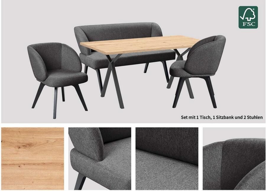 Home affaire Eethoek Aretha eettafelbank zitgroep keukenbank gestoffeerde bank Eetkamer zitgroep tafel stoelen en bank gestoffeerd Nosag-vering (4-delig) - Foto 4