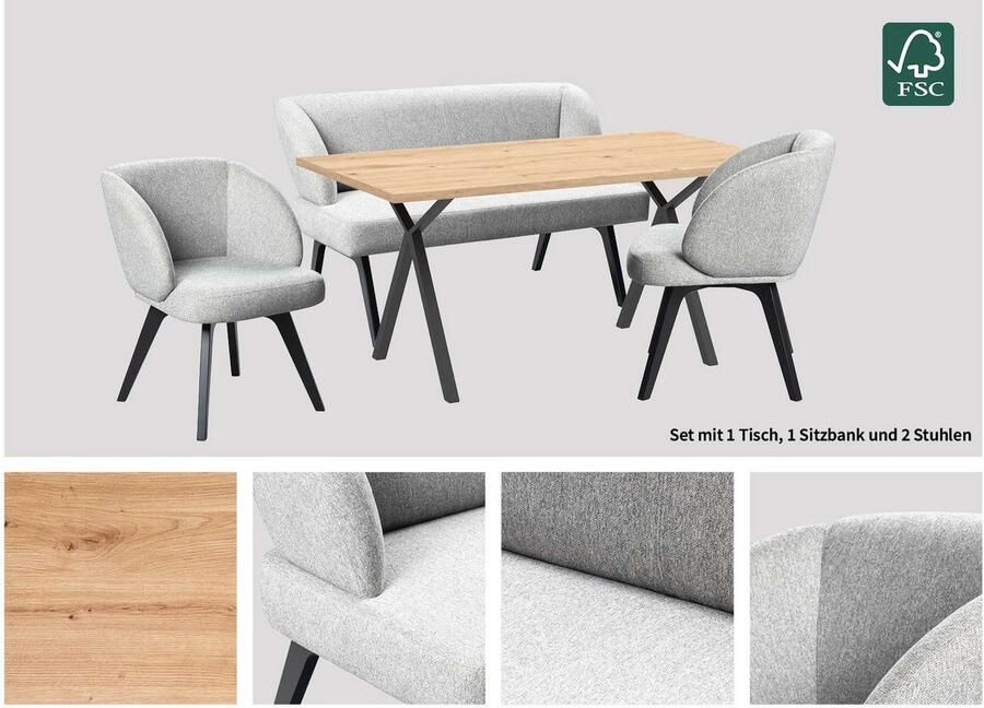 Home affaire Eethoek Aretha eettafelbank zitgroep keukenbank gestoffeerde bank Eetkamer zitgroep tafel stoelen en bank gestoffeerd Nosag-vering (4-delig) - Foto 4