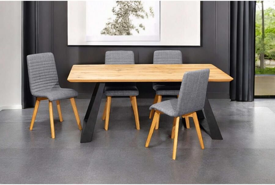 Home affaire Stoel met 4 poten Arosa eettafelstoel gestoffeerde stoel keukenstoel eetstoel 2-delige set poten van massief eiken of beuken met gestikt stof (set 2 stuks)