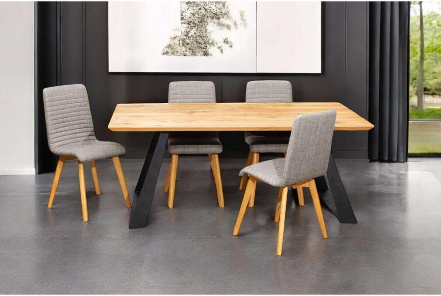 Home affaire Stoel met 4 poten Arosa eettafelstoel gestoffeerde stoel keukenstoel eetstoel 2-delige set poten van massief eiken of beuken met gestikt stof (set 2 stuks) - Foto 6