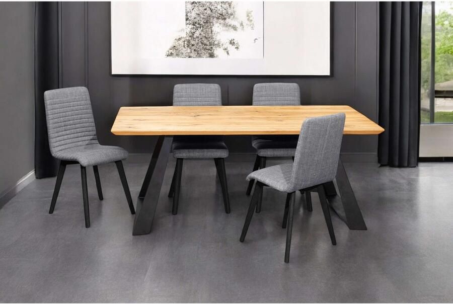 Home affaire Stoel met 4 poten Arosa eettafelstoel gestoffeerde stoel keukenstoel eetstoel 2-delige set poten van massief eiken of beuken met gestikt stof (set 2 stuks) - Foto 2