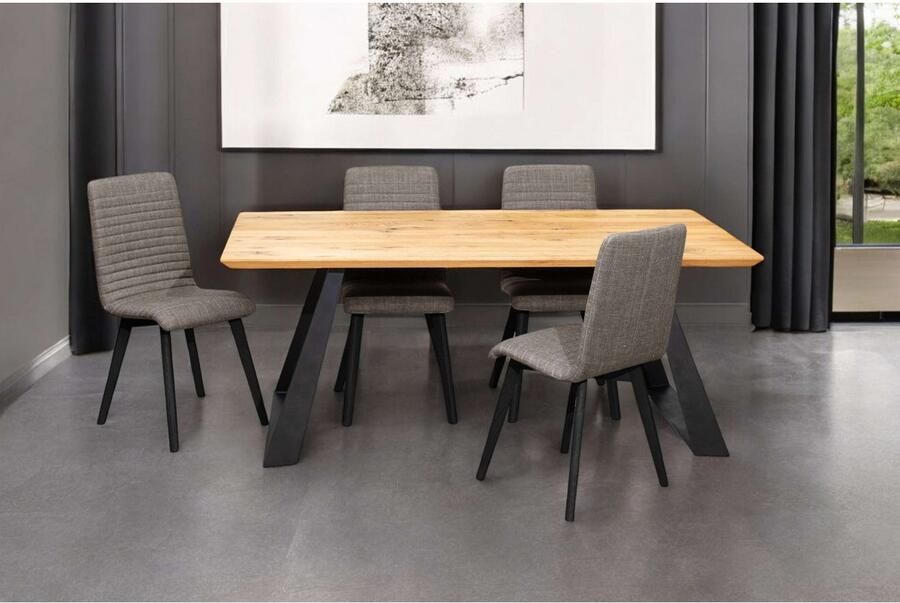 Home affaire Stoel met 4 poten Arosa eettafelstoel gestoffeerde stoel keukenstoel eetstoel 2-delige set poten van massief eiken of beuken met gestikt stof (set 2 stuks) - Foto 2