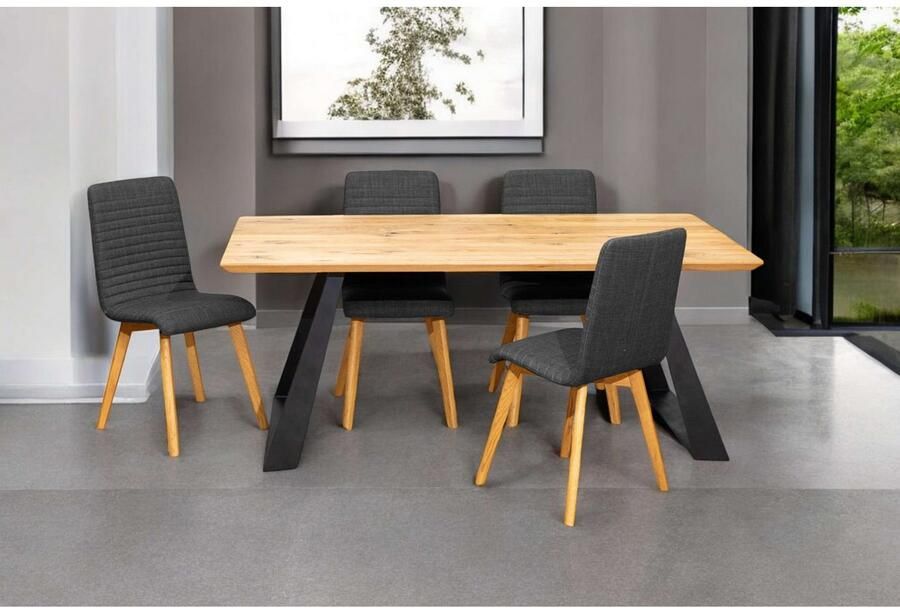 Home affaire Stoel met 4 poten Arosa eettafelstoel gestoffeerde stoel keukenstoel eetstoel 2-delige set poten van massief eiken of beuken met gestikt stof (set 2 stuks)