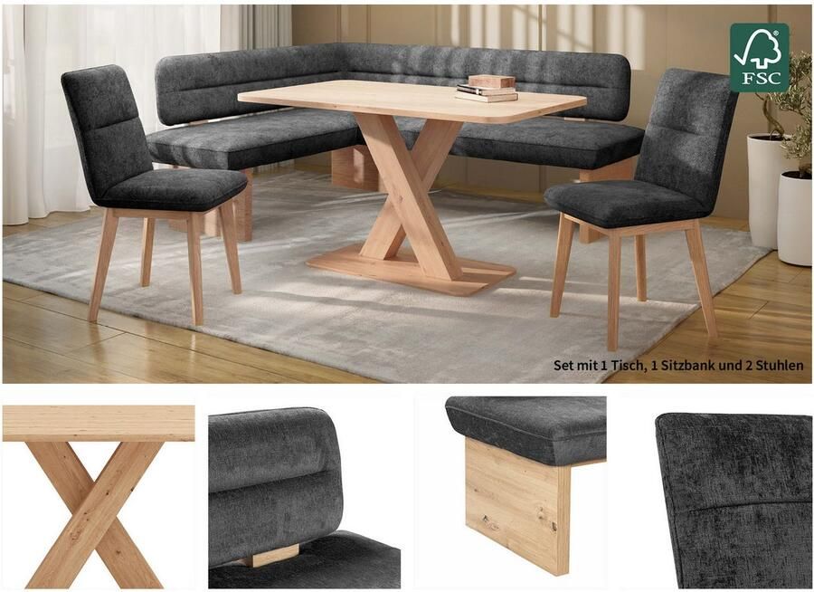 Home affaire Eethoek Louise + Miles eetkamerset zitgroep hoekbank keukenbank Eetkamer zitgroep stoelen tafel en bank comfortabel gepolsterd (4-delig) - Foto 3