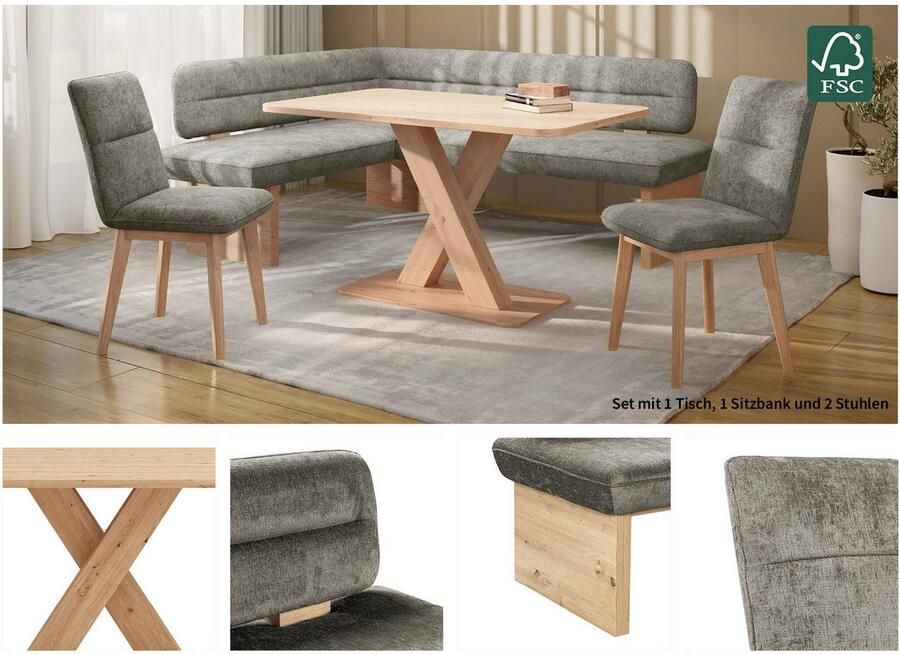 Home affaire Eethoek Louise + Miles eetkamerset zitgroep hoekbank keukenbank Eetkamer zitgroep stoelen tafel en bank comfortabel gepolsterd (4-delig) - Foto 3