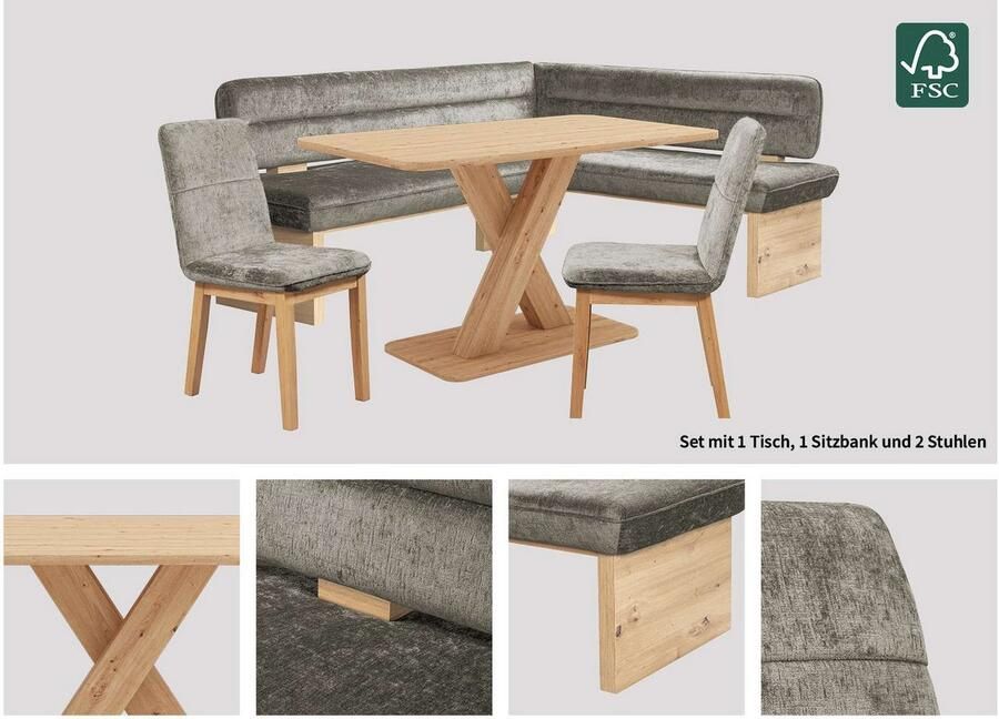 Home affaire Eethoek Louise + Miles eetkamerset zitgroep hoekbank keukenbank Eetkamer zitgroep stoelen tafel en bank comfortabel gepolsterd (4-delig) - Foto 5