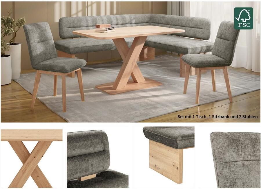 Home affaire Eethoek Louise + Miles eetkamerset zitgroep hoekbank keukenbank Eetkamer zitgroep stoelen tafel en bank comfortabel gepolsterd (4-delig) - Foto 3