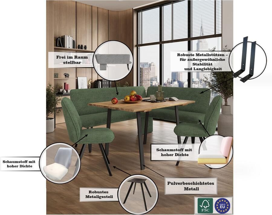 Home affaire Hoekbank Mily Keukenbank Kussenbank Eettafelbank 205x164 cm Moderne bank en kleuren aantal zitplaatsen: 5 vrij in de ruimte te plaatsen - Foto 2