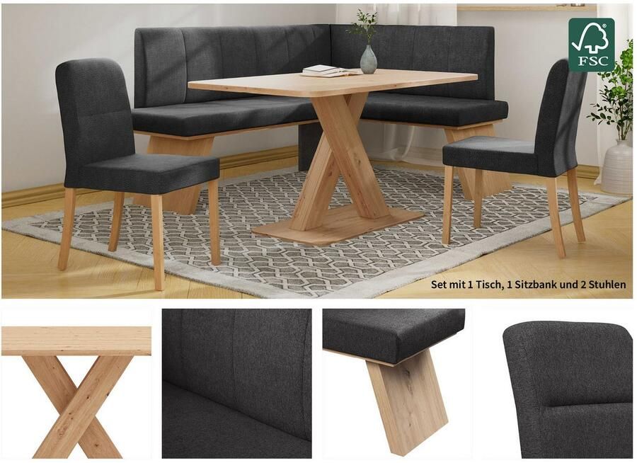 Home affaire Eethoek Nina Eetkamer zitgroep stoelen tafel en bank comfortabel gepolsterd (4-delig) - Foto 4