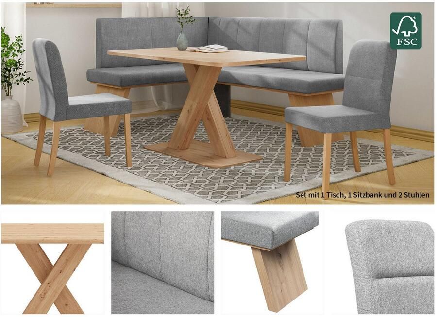 Home affaire Eethoek Nina Eetkamer zitgroep stoelen tafel en bank comfortabel gepolsterd (4-delig) - Foto 4