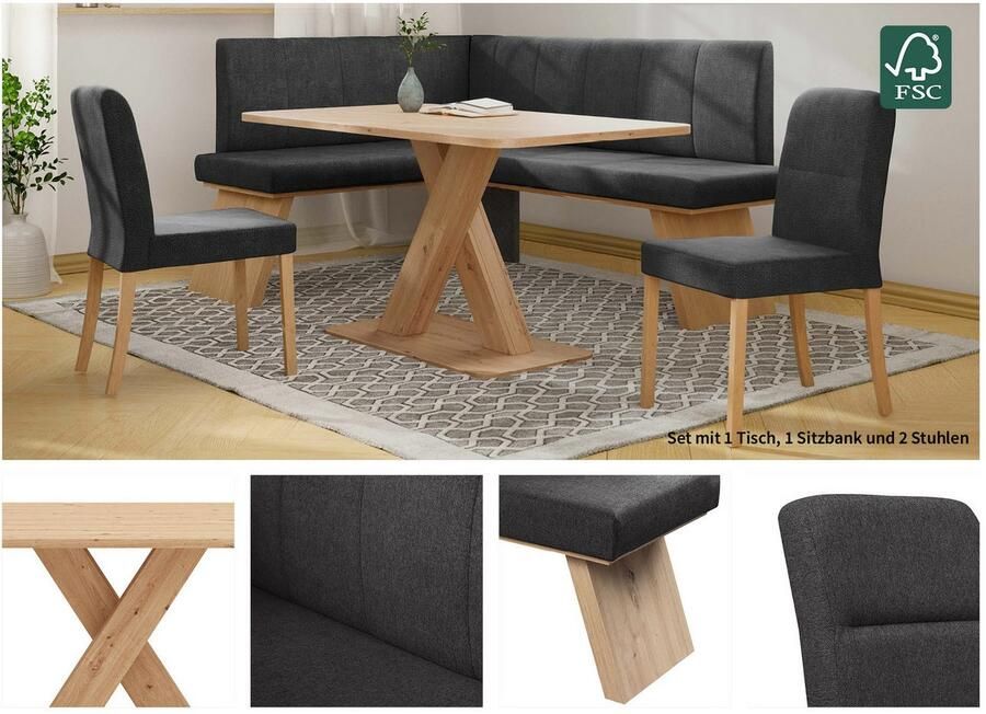 Home affaire Eethoek Nina Eetkamer zitgroep stoelen tafel en bank comfortabel gepolsterd (4-delig) - Foto 4