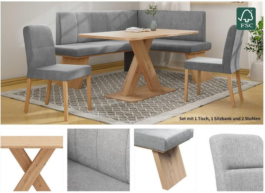 Home affaire Eethoek Nina Eetkamer zitgroep stoelen tafel en bank comfortabel gepolsterd (4-delig) - Foto 4