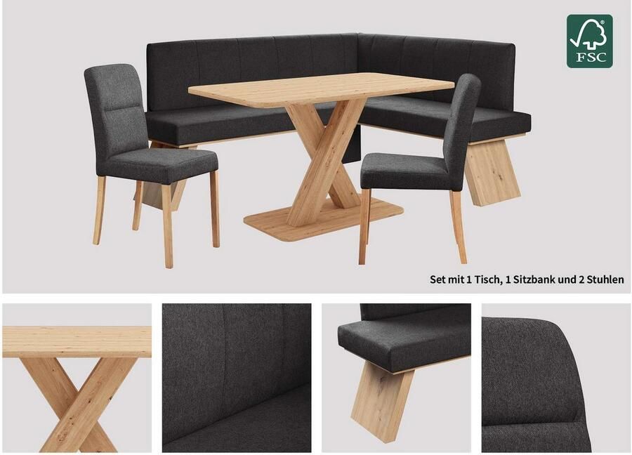 Home affaire Eethoek Nina Eetkamer zitgroep stoelen tafel en bank comfortabel gepolsterd (4-delig) - Foto 6