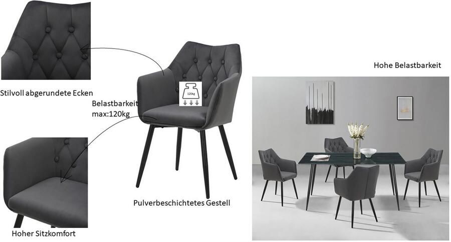 Home affaire Eetkamerstoel Alton TOPSELLER! OTTOs Choice met zachte velours armstoel met aantrekkelijke knoopverwerking (set 2 stuks) - Foto 12