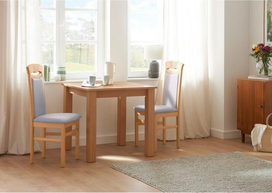 Home affaire Eetkamerstoel Franz slijtvast microvezel onderstel beuken naturel of wit houten stoel (set 2 stuks) - Foto 3