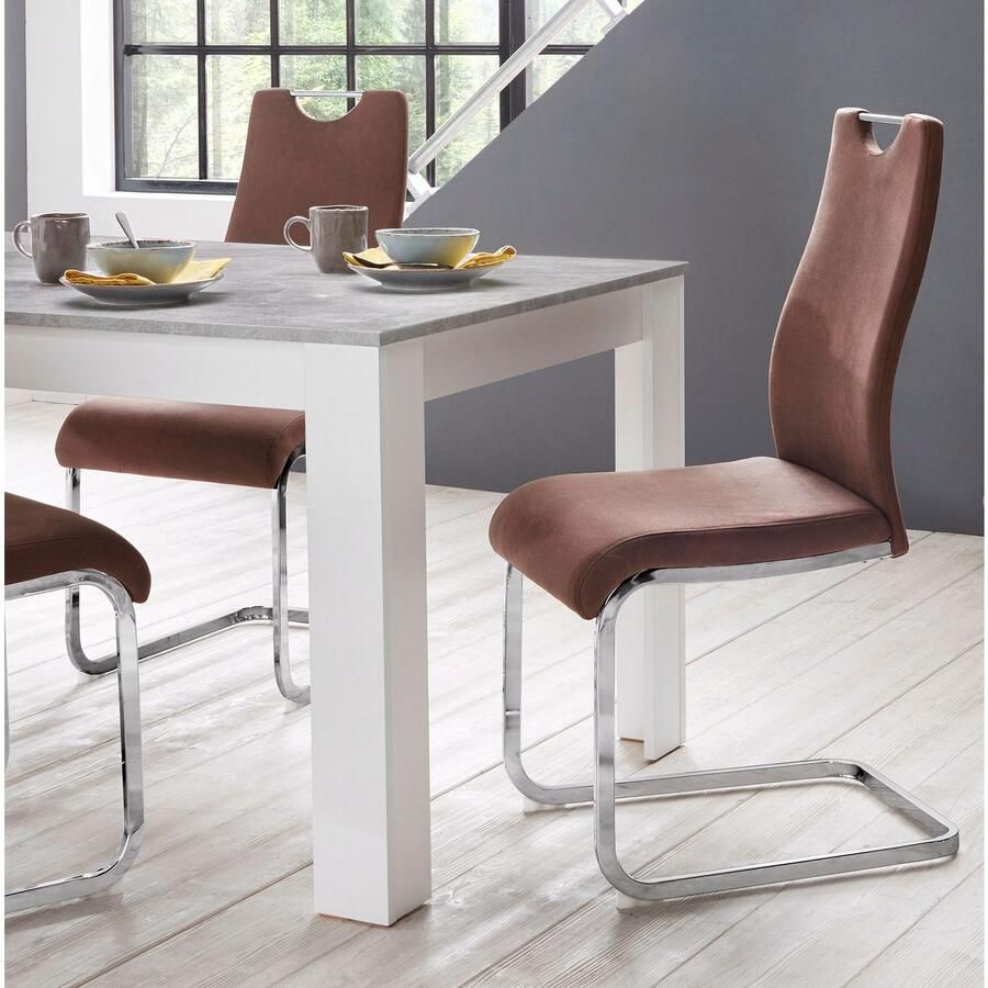 Home affaire Eetkamerstoel Milano (2 of 4 stuks) bekleding in microvezel of koord sledestoel (set)
