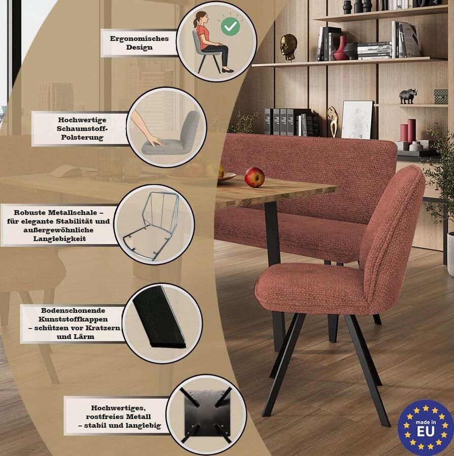 Home affaire Eetkamerstoel Mily eetstoel woonstoel gestoffeerde stoel 4-pootstoel (set 2 stuks)