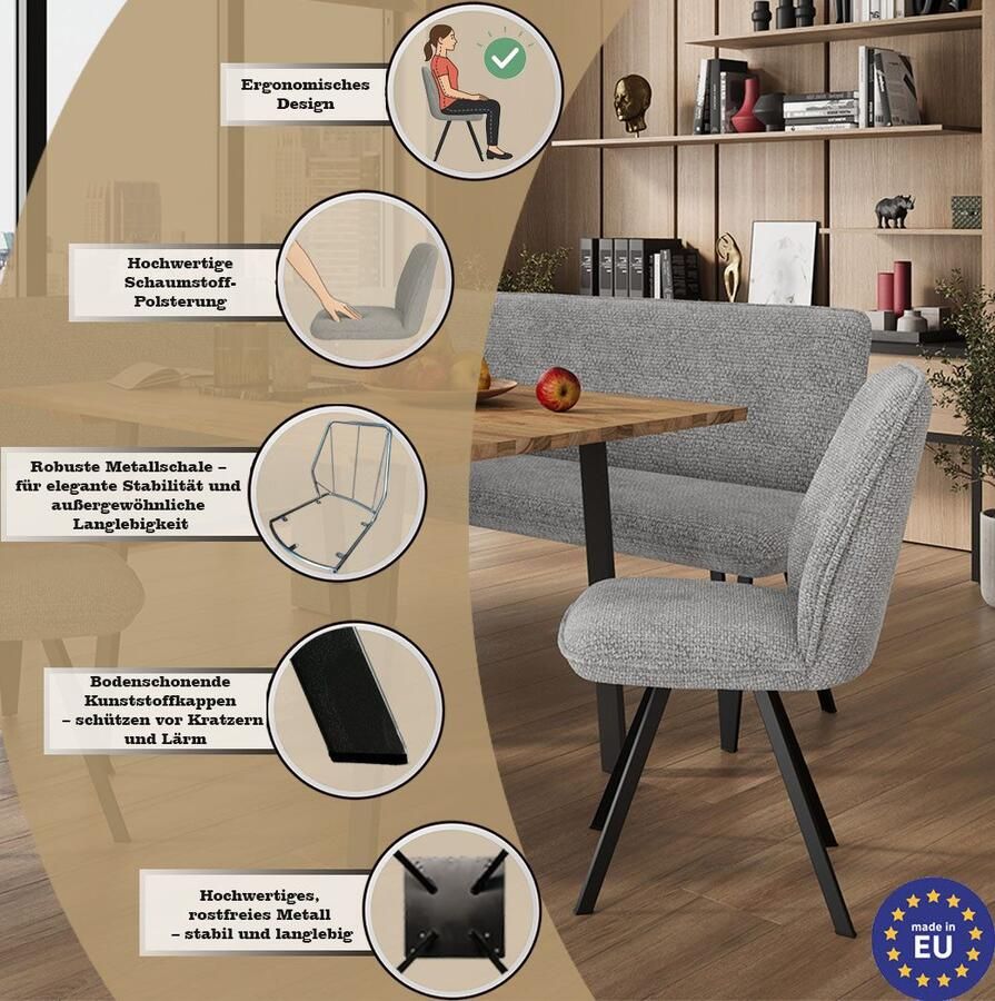 Home affaire Eetkamerstoel Mily eetstoel woonstoel gestoffeerde stoel 4-pootstoel (set 2 stuks)