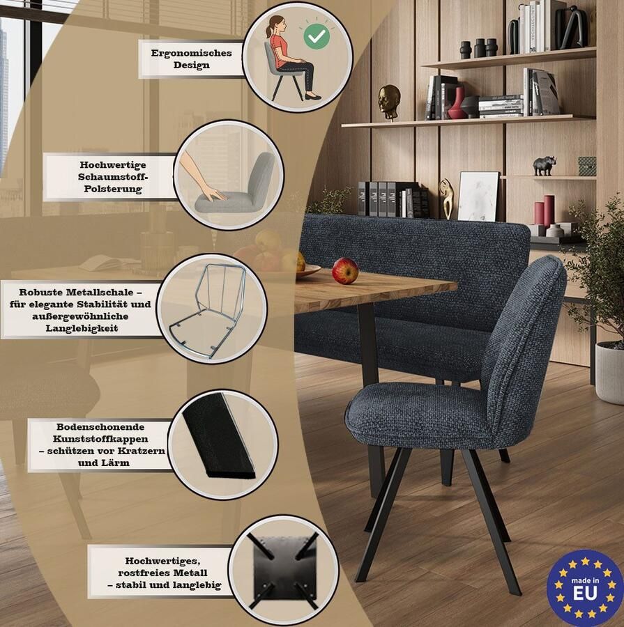 Home affaire Eetkamerstoel Mily eetstoel woonstoel gestoffeerde stoel 4-pootstoel (set 2 stuks)