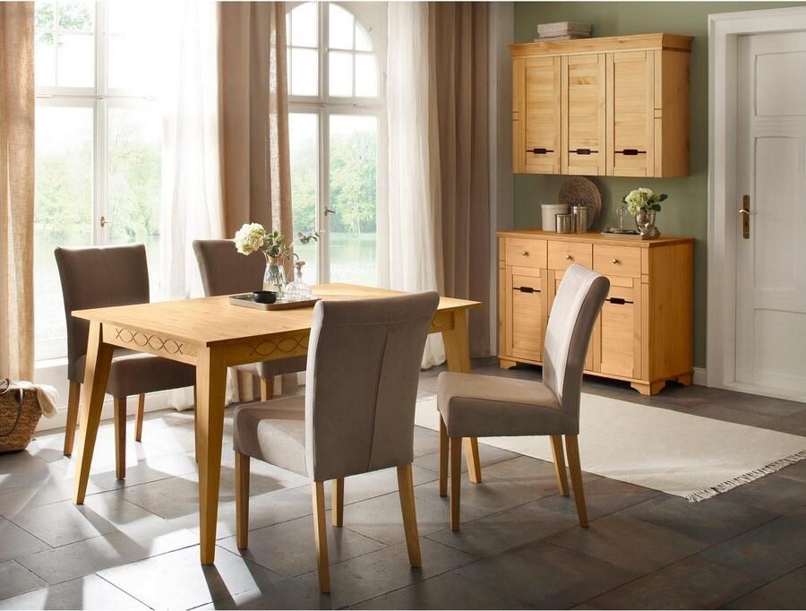 Home affaire Eetkamerstoel Queen Polsterstoel BESTSELLER verschillende type bekleding massief houten onderstel (set)