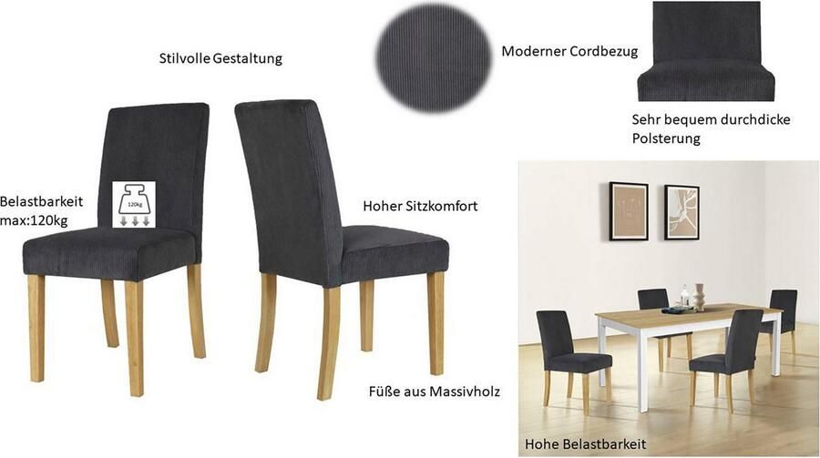 Home affaire Eetkamerstoel Winikon TOPSELLER! OTTOs Choice Massief houten frame moderne cordstof comfortabel gepolsterd (set) - Foto 8